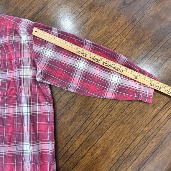 Vintage Eddie Bauer ladies boxy button down plaid top made in Hong Kong sz Large - Picture 14 of 15
